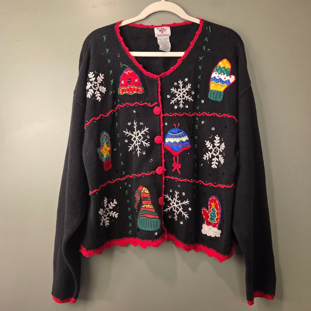 Vintage Nutcracker Women's Embroidered Christmas Button Up Cardigan Size L